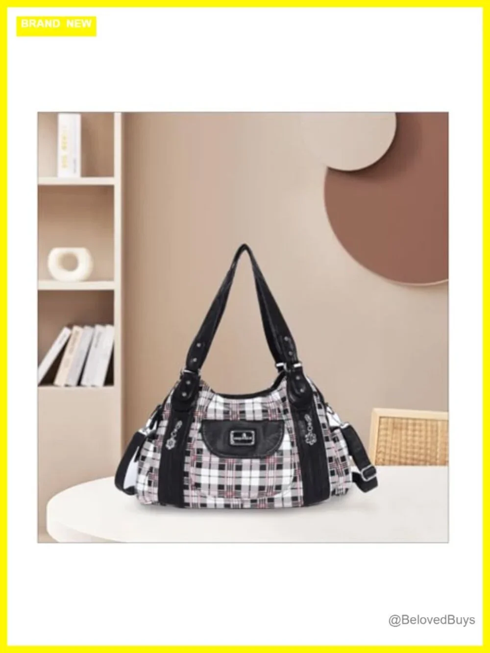 Washed Leather Hobo Shoulder Bag Satchel Tote Multi-Pocket